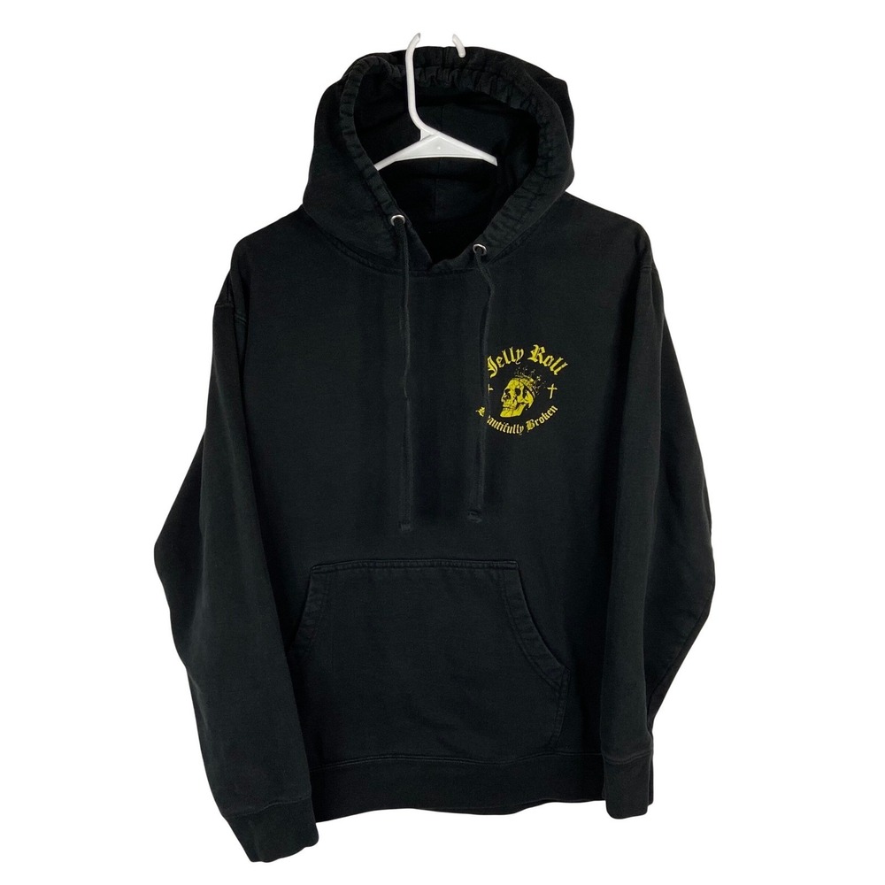 Jelly Roll Beautifully Broken Black Hoodie Skull Graphic Tour Sweatshirt Medium - Picture 2 of 15
